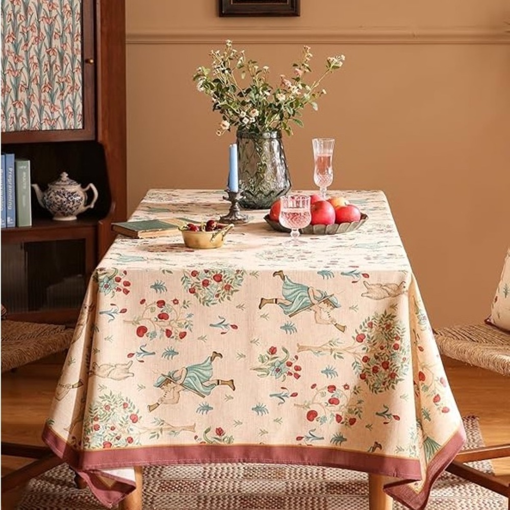 Patdrea DesignYellow French Spring Summer Tablecloth,Rustic Linen Floral Pattern
